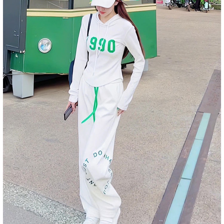 Set Áo Hoodies Có Nón Dài Tay + Quần Dài Thể Thao Thời Trang Hàn Cho Nữ