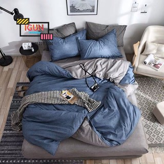 Bộ Chăn Ga Gối Cotton Poly set 4 món  nhập  khẩu XANH NƯỚC BIỂN XÁM XƯỚC