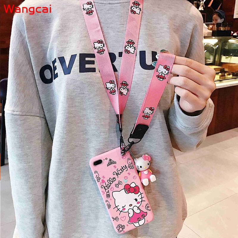 Ốp điện thoại tpu mềm+giá đỡ+dây đeo Hello Kitty cho Samsung Galaxy J7 Pro J6 J6+ J4 Core J4+ Plus 2018 J5 J3 Pro J2