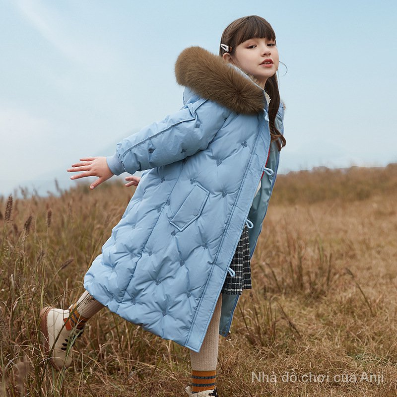 Children Girls Coat Long Thick White Duck Clothing Children Overcoats
