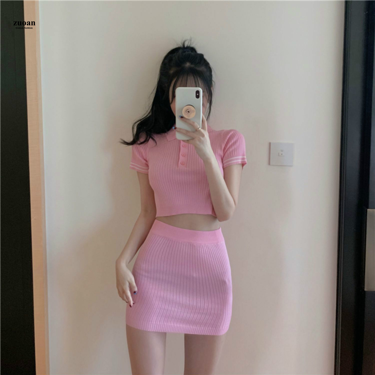 Bộ Áo Dệt Kim Kẻ Sọc + Chân Váy Lưng Cao Thời Trang Mùa Hè Cho Nữ | BigBuy360 - bigbuy360.vn