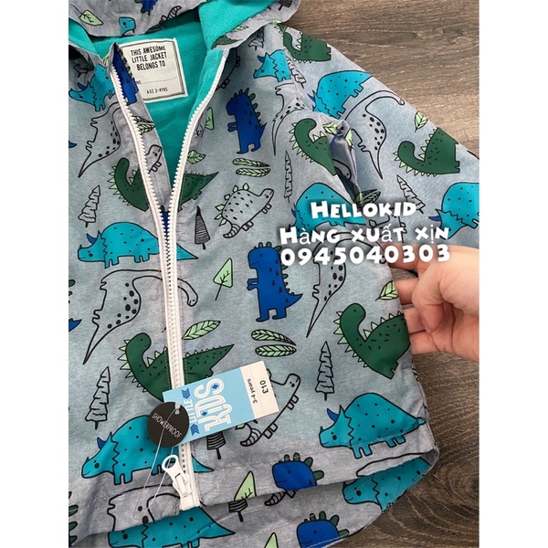 Áo gió khủng long xanh cho bé