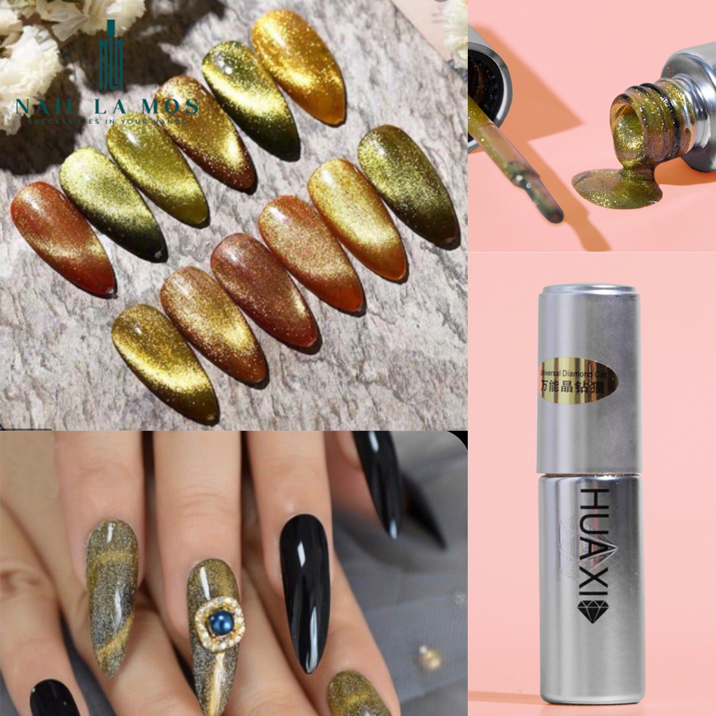Top mắt mèo kim cương Huaxi 9D chính hãng  - sơn gel mắt mèo kim cương Huaxi lấp lánh sang chảnh (lẻ chai)