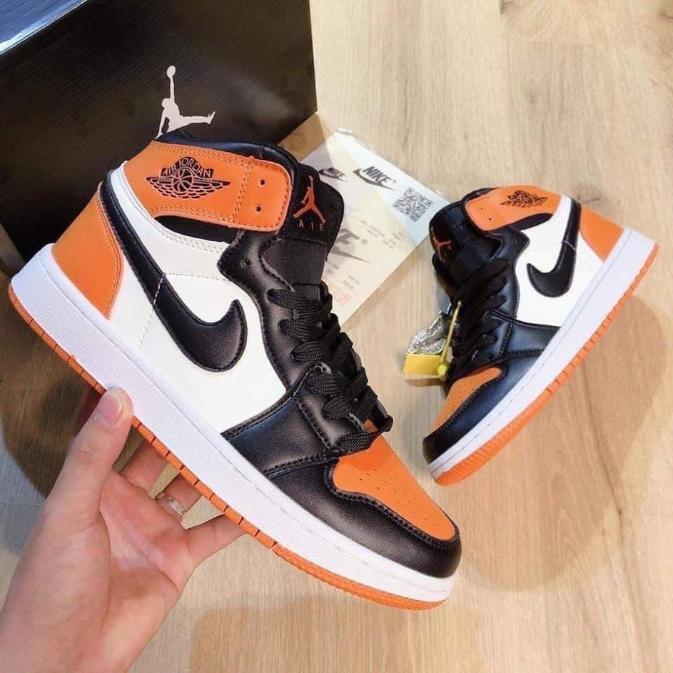 Giày Air Jordan 1 Cao Cổ Cam Đen, Giày thể thao Jd1 Cam Đen Cao Cổ Nam Nữ Full Box Bill