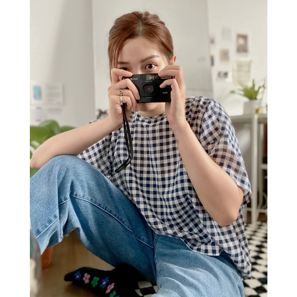 TheBlueTshirt - Áo Kiểu Tay Lỡ Nữ Sọc Caro - Daily Boxy Blouse