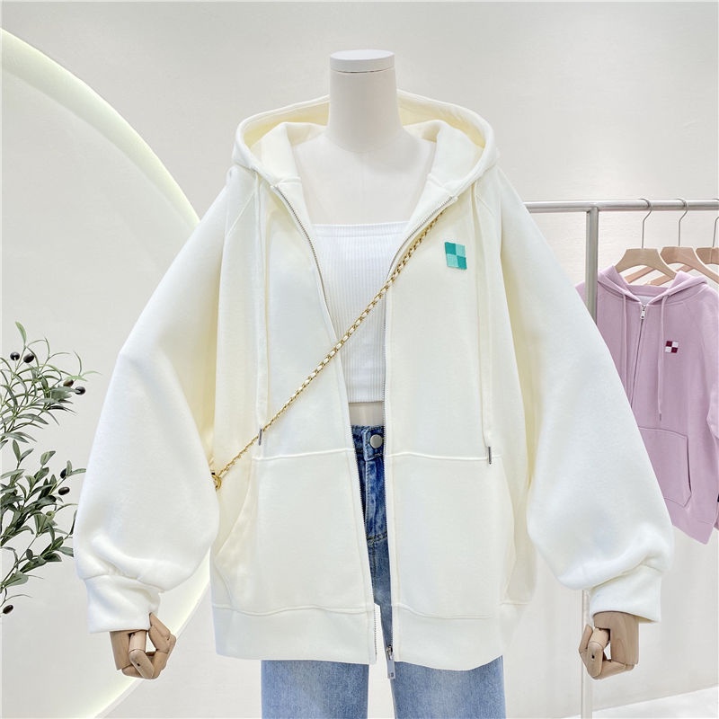 Áo Khoác Cardigan Có Mũ Trùm Dáng Rộng Phối Khóa Kéo Mẫu Mới Thời Trang Mùa Xuân Cho Nữ