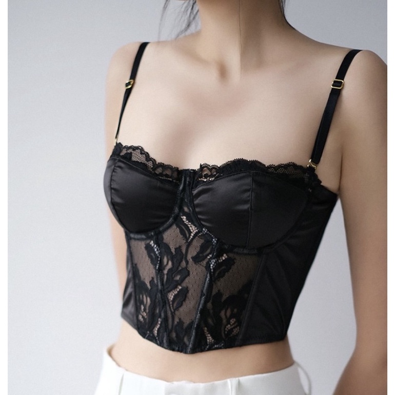 Áo bra corset vintage phối ren cổ điển có gọng đệm mỏng nâng ngực sexy quyến rũ BRA07