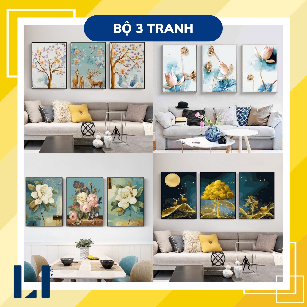 Tranh sơn dầu số có khung LIM Art - Tranh tô màu theo số Bộ 3 Tranh KIM LỘC. Bộ tranh số hóa treo tường