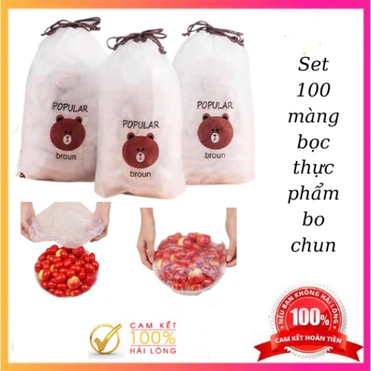 Set 100 Túi Bọc Thực Phẩm Bo Chun Kèm Túi Xách Có Thể Tái Sử Dụng