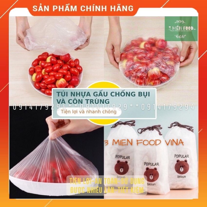 [HCM]Màng bọc thực phẩm,màng pe bọc thực phẩm có thun,màng pe bảo quản thực phẩm,túi gấu có chun bọc đồ ăn co giãn-3mien