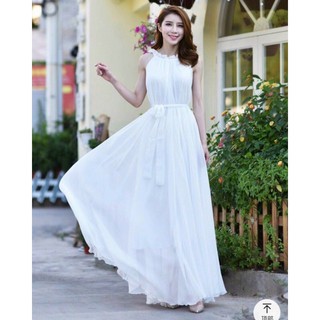 Đầm maxi cổ yếm eo thắt dây nơ MLXL [Kèm ảnh thật]