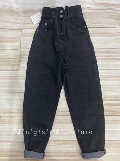 Quần bò nữ Bingshop - quần baggy jeans cạp cao 2 khuy túi trước vải đẹp đủ size freeship