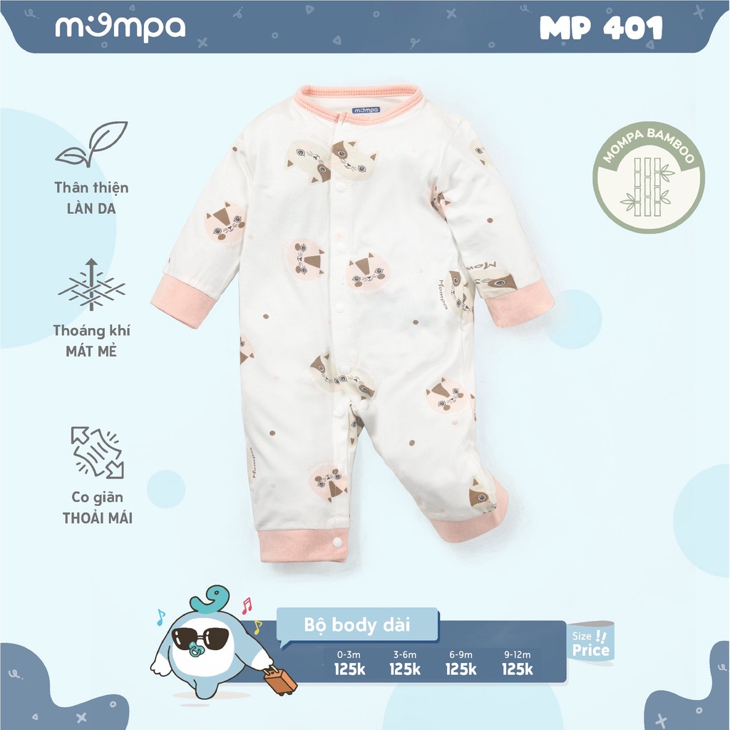 Bodysuit cho bé sơ sinh Mompa từ 0 đến 12 tháng vải Bamboo thoáng khí MP 401 