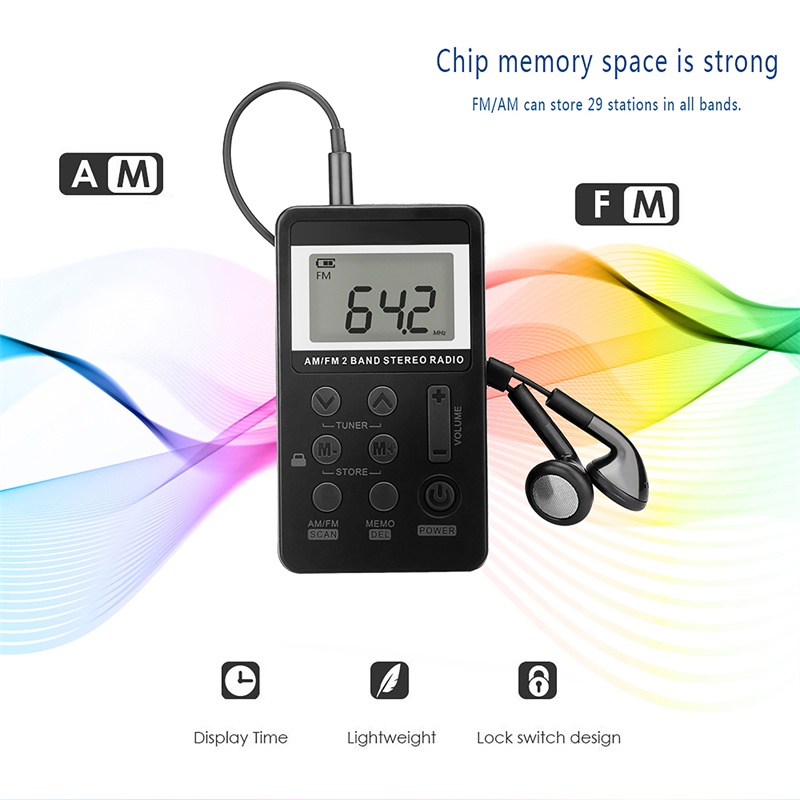 Radio FM AM 2 Băng Tần Kỹ Thuật Số Mini Bỏ Túi Cho Leo Núi
