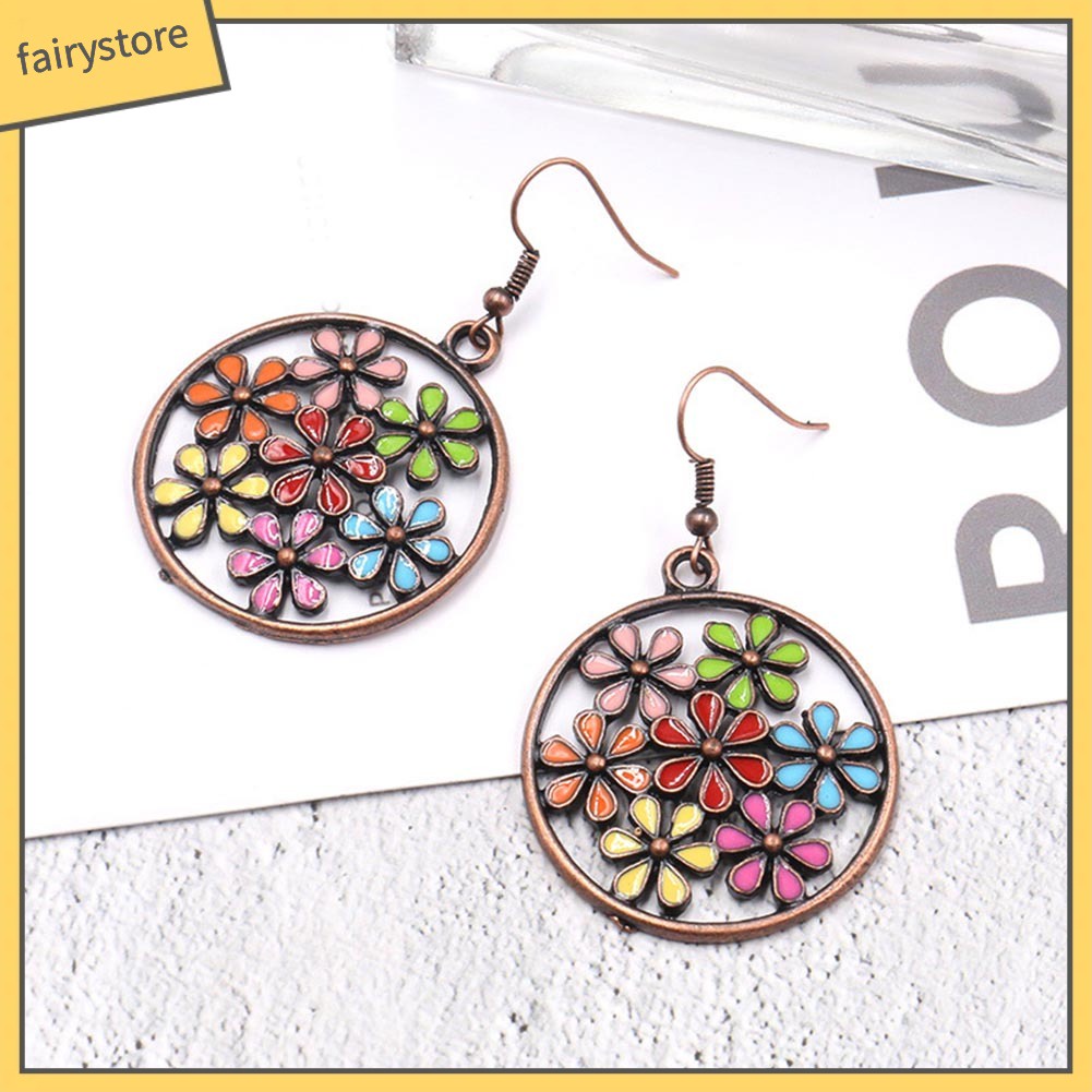 Bông tai trang sức mặt hoa tròn cỡ lớn kiểu Bohemian nhiều màu thời trang nữ