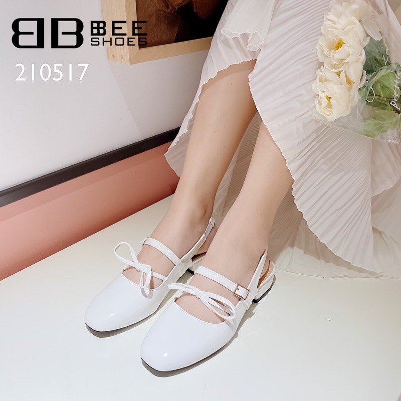 BEESHOES- GIÀY BÚP BÊ NỮ DÂY NGANG NƠ DA BÓNG ĐI ÊM CHÂN - GIÀY BÚP BÊ NỮ DA MỀM GÓT TRỤ CAO 2 PHÂN MÀU XINH 210517