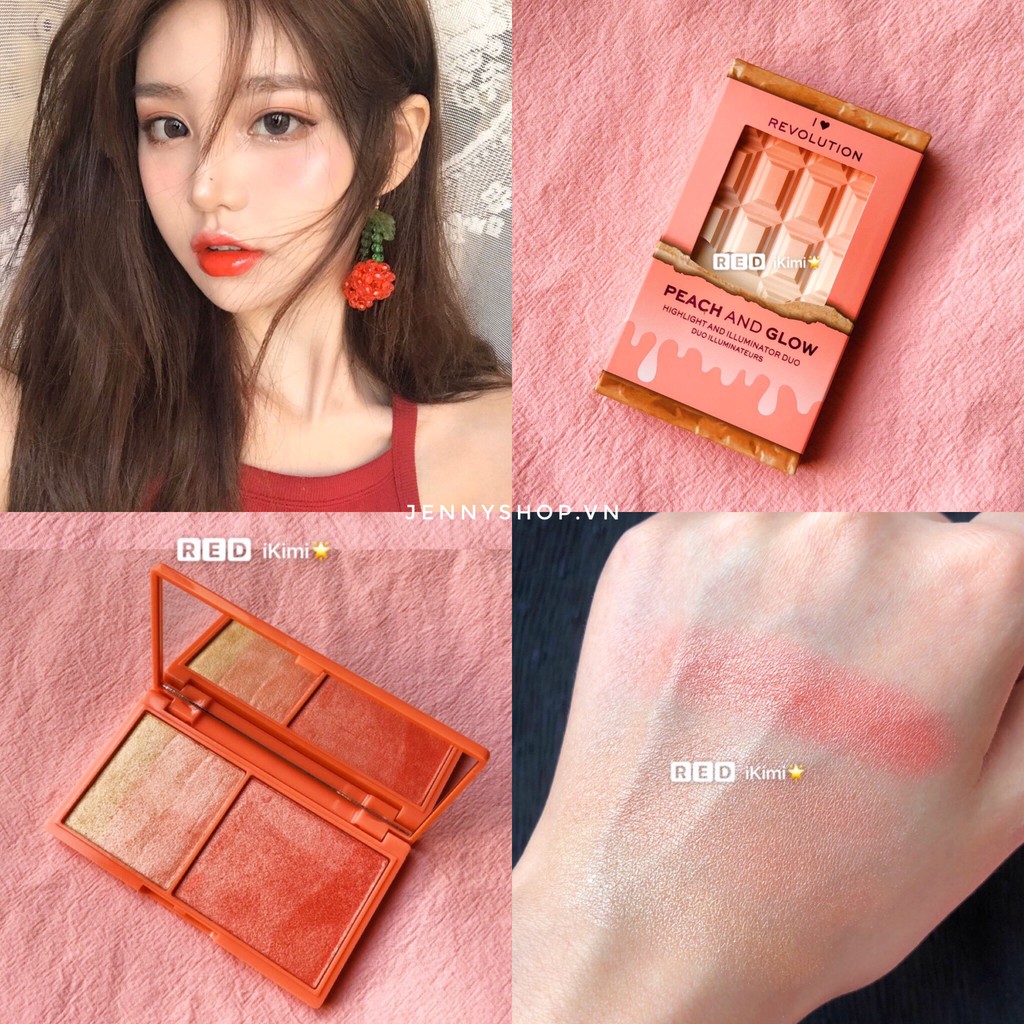 Phấn Nhũ Bắt Sáng & Má Hồng Makeup Revolution Peach And Glow Highlight And Illuminator Duo