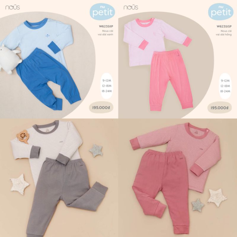 NOUS SALE - [Tổng hợp ] Bộ dài tay cài vai nous petit cbo bé 9m đến 24m