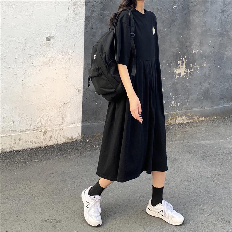 Hàng mới v gentle fairy women's Mid skirt T-shirt dress new fashion Korean summer version length show thin temperament