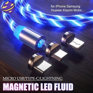 3 In1 Magnetic Flowing Light Charging Magnetic USB Type-C Cable Magnetic Cable USB Micro Charger for IPhone Huawei