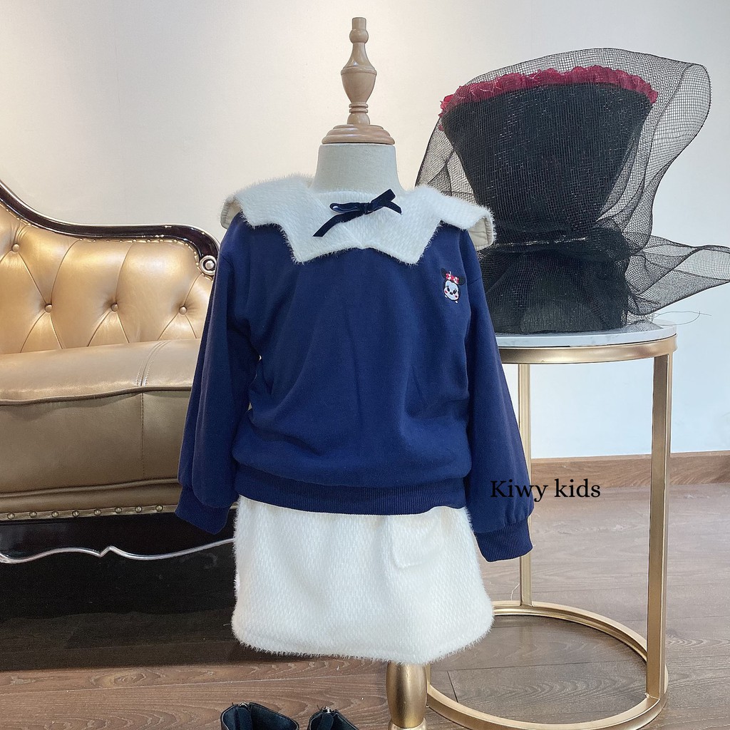[SUPER SALE - HÀNG QUẢNG CHÂU] Set áo váy len lông Kiwy Kids DMF L1921 SIÊU ẤM CHO BÉ GÁI TỪ 3 ĐẾN 6 TUỔI