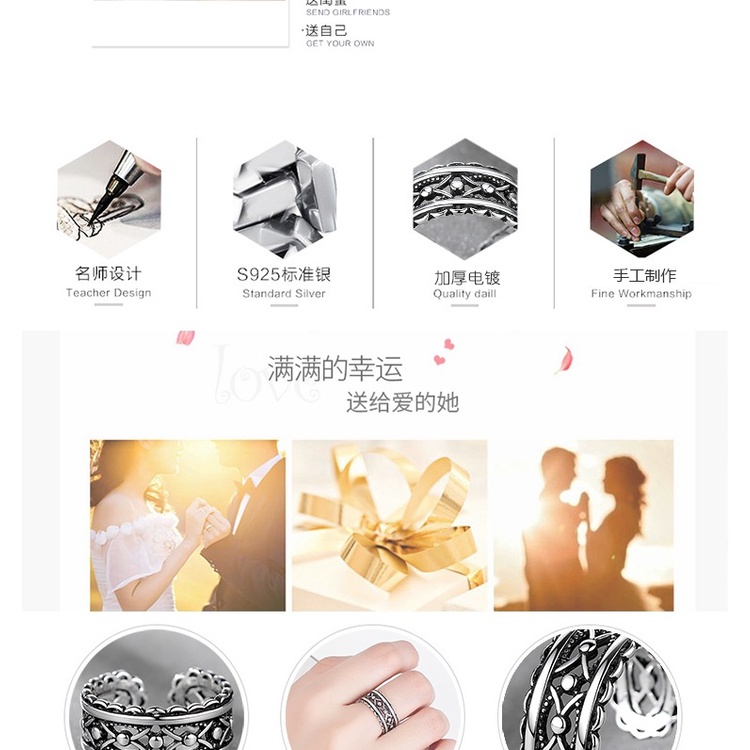 Nhẫn Hở Màu Bạc / Đen Phong Cách Thái Lan Nhật Hàn Cổ Điển Tùy Chỉnh Thời Trang Cho Nữ Cincin-S1