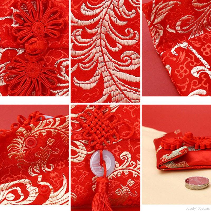 Combo 2 Bao Lì Xì Vải Thổ Cẩm Dọc và Ngang Đính Nơ Hoa Cài Xinh Xắn
