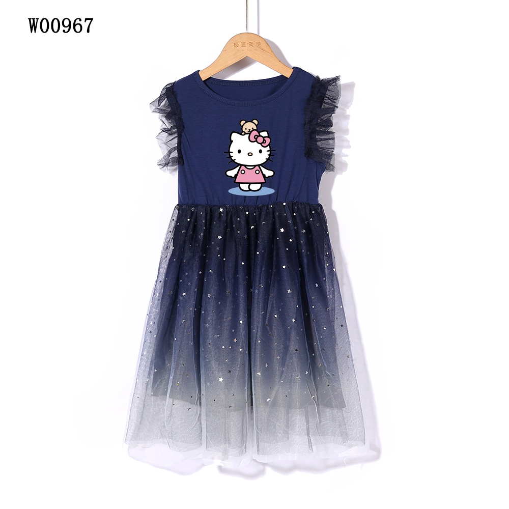 Đầm Công Chúa Hình Mèo kitty Phối Lưới Xinh Xắn Cho Bé Gái