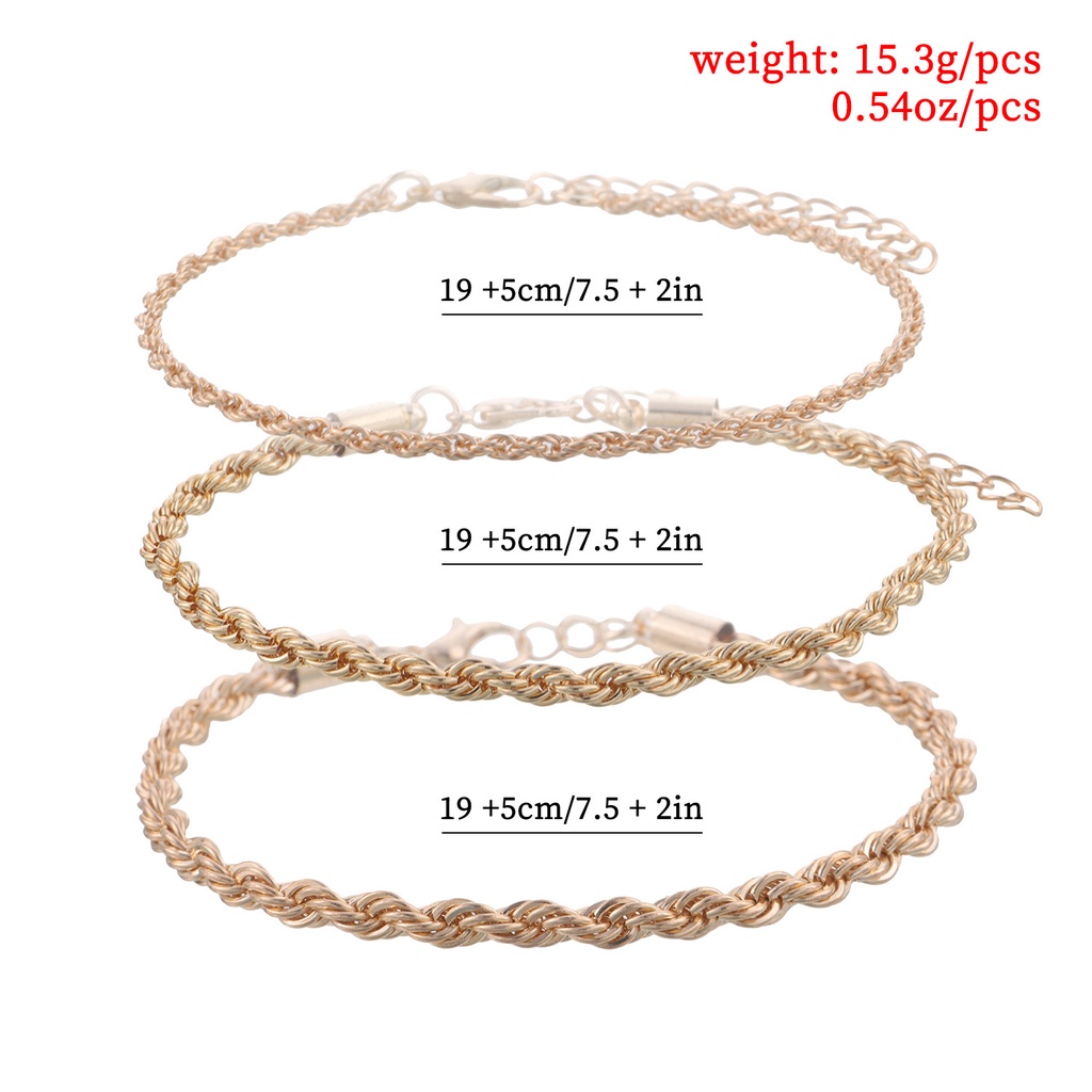 (0297) Bộ Set 3 Vòng Đeo Tay Dây Xoắn Thời Trang Phong Cách Năng Động Âu Mỹ