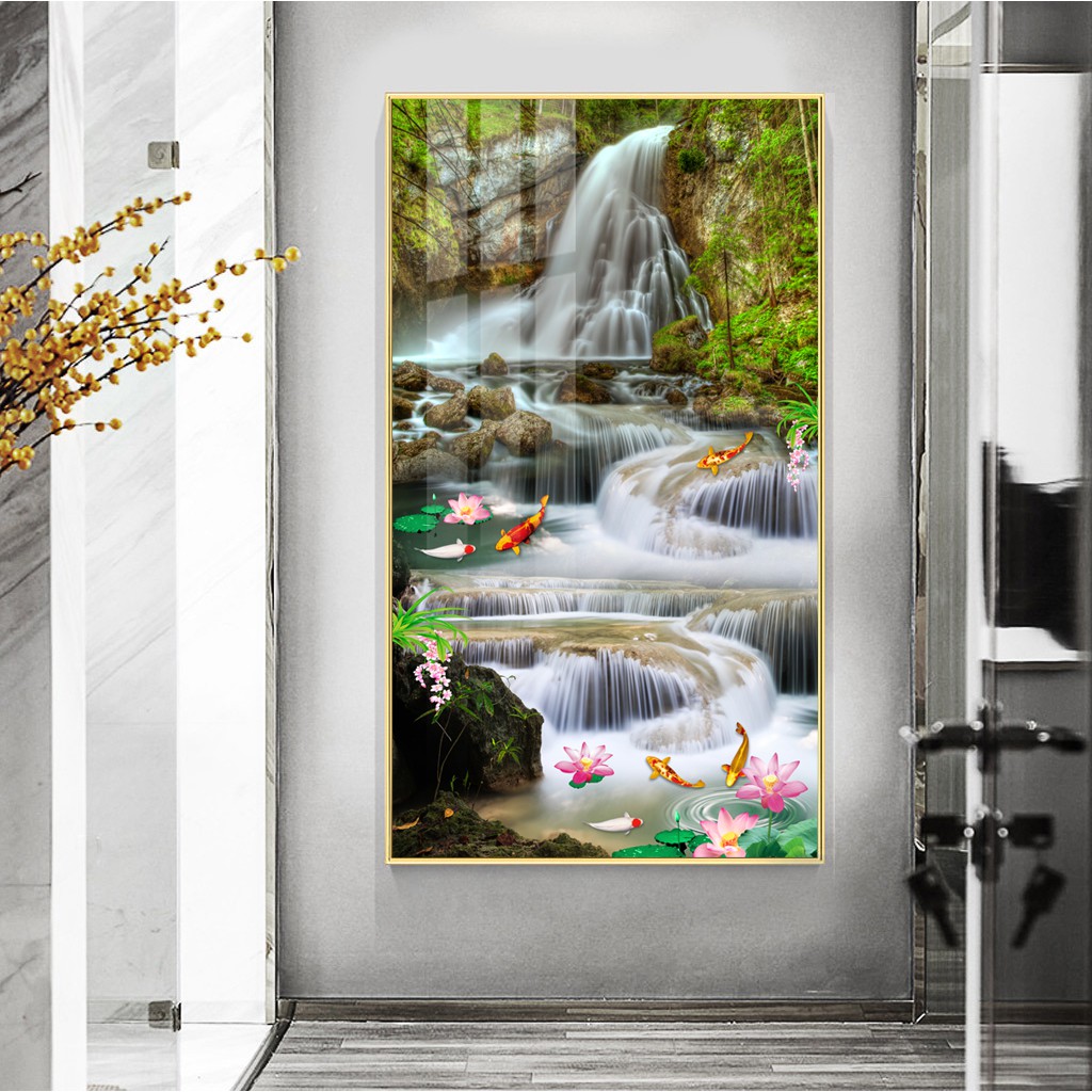 Tranh treo tường hiện đại phong thủy thác nước thiên nhiên bóng kính hoặc vải canvas 201909071726411323019