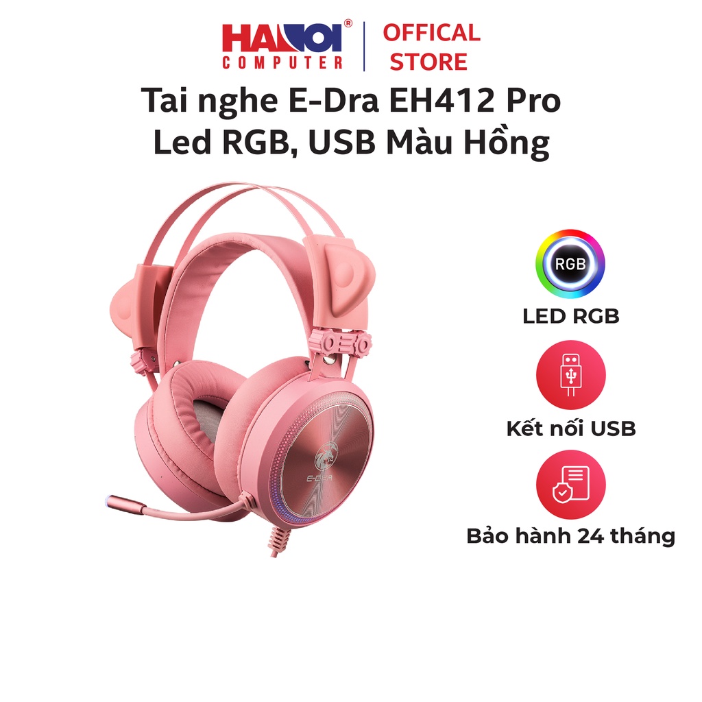 Tai nghe E-Dra EH412 Pro Led RGB, Chuẩn kết nối USB, Màu Hồng Led RGB 16.8 triệu màu