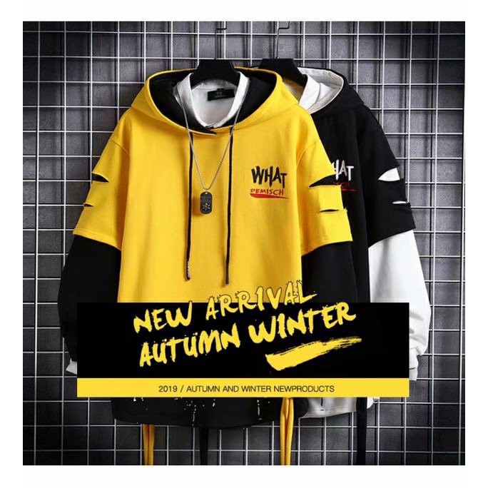 Áo khoác hoodie dáng rộng thiết kế giả hai lớp cá tính sành điệu cho nam