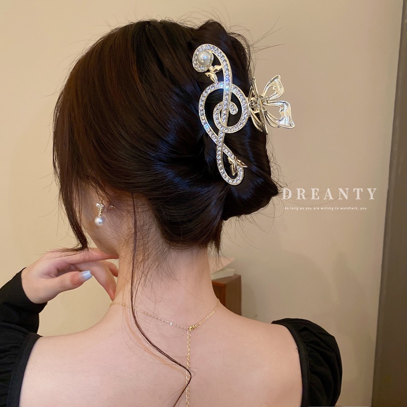Kẹp Tóc Hình Nốt Nhạc / Bướm Dát Kim Cương Giả Đính Ngọc Trai Phong Cách Hàn Quốc Thanh Lịch Dễ Phối Đồ