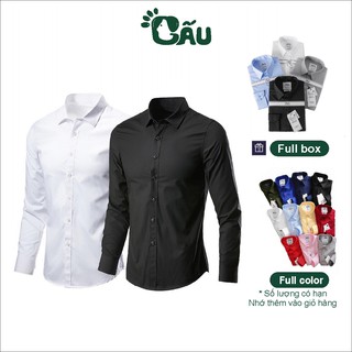 Áo sơ mi nam GẤU 194 cổ thuyền tay dài vải lụa coton mềm, thoáng mát, ít nhăn - form regular fit - Trơn Cổ Bẻ
