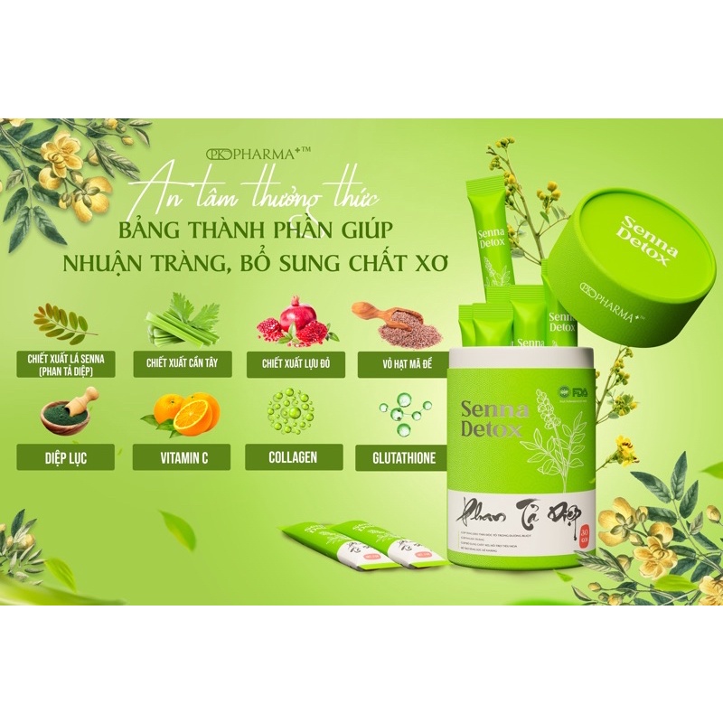 Phan Tả Diệp Senna Detox Pk Pharma,Hộp 30 gói,Giúp bổ sung chất xơ,hỗ trợ tiêu hóa,nhuận tràng,thải độc tố trong ruột
