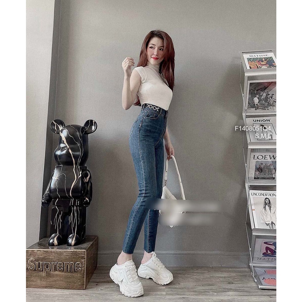 Quần jean dài ôm lưng cao 2 nút tôn dáng!