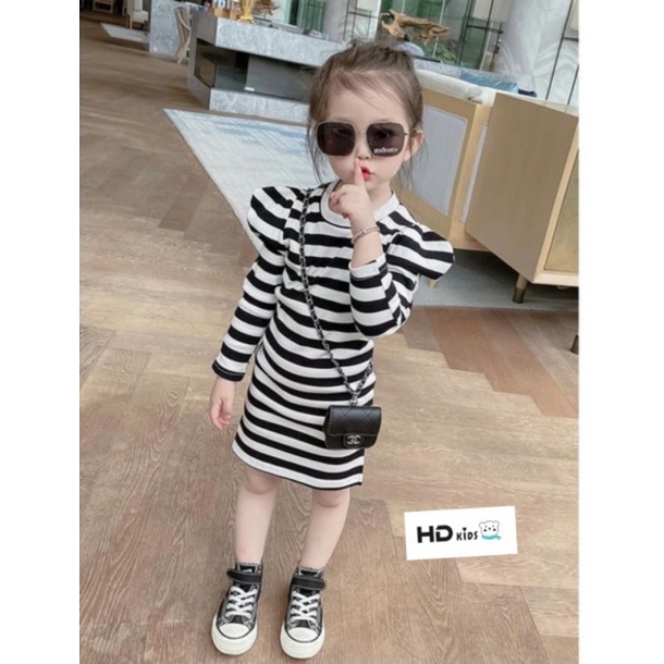Váy bé gái tay bồng 1-4 tuổi cotton len thời thượng, váy thu đông cho bé tôn da, tôn dáng