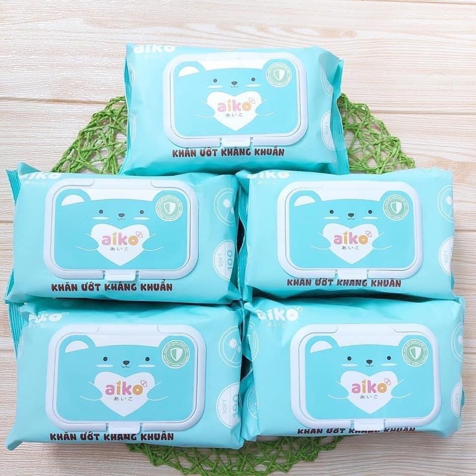 Khăn giấy ướt kháng khuẩn cao cấp AIKO không mùi 100 tờ cho bé
