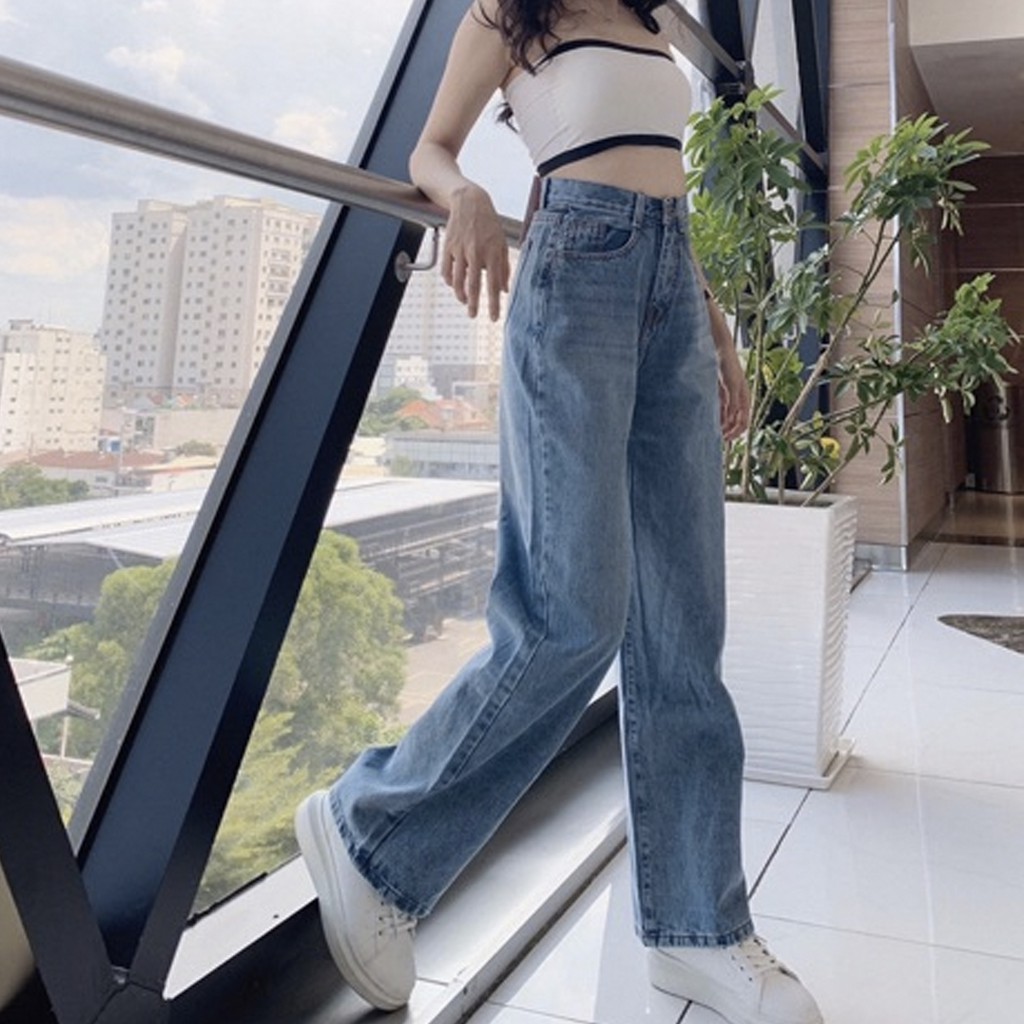 [Size 30~35] Quần Dài Ống Rộng Dài 105cm- Quần Suông Nam Nữ Lưng Cao- Rách 1 Sườn/ Trơn