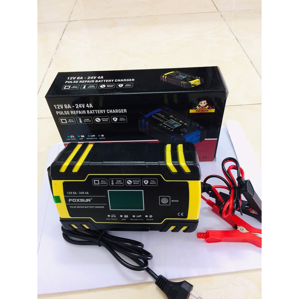 Sạc bình ắc quy 12V,24V FOXSUR  từ 4Ah đến 150Ah có khử sunfat phục hồi bảo dưỡng bình, thông minh tự ngắt khi đầy