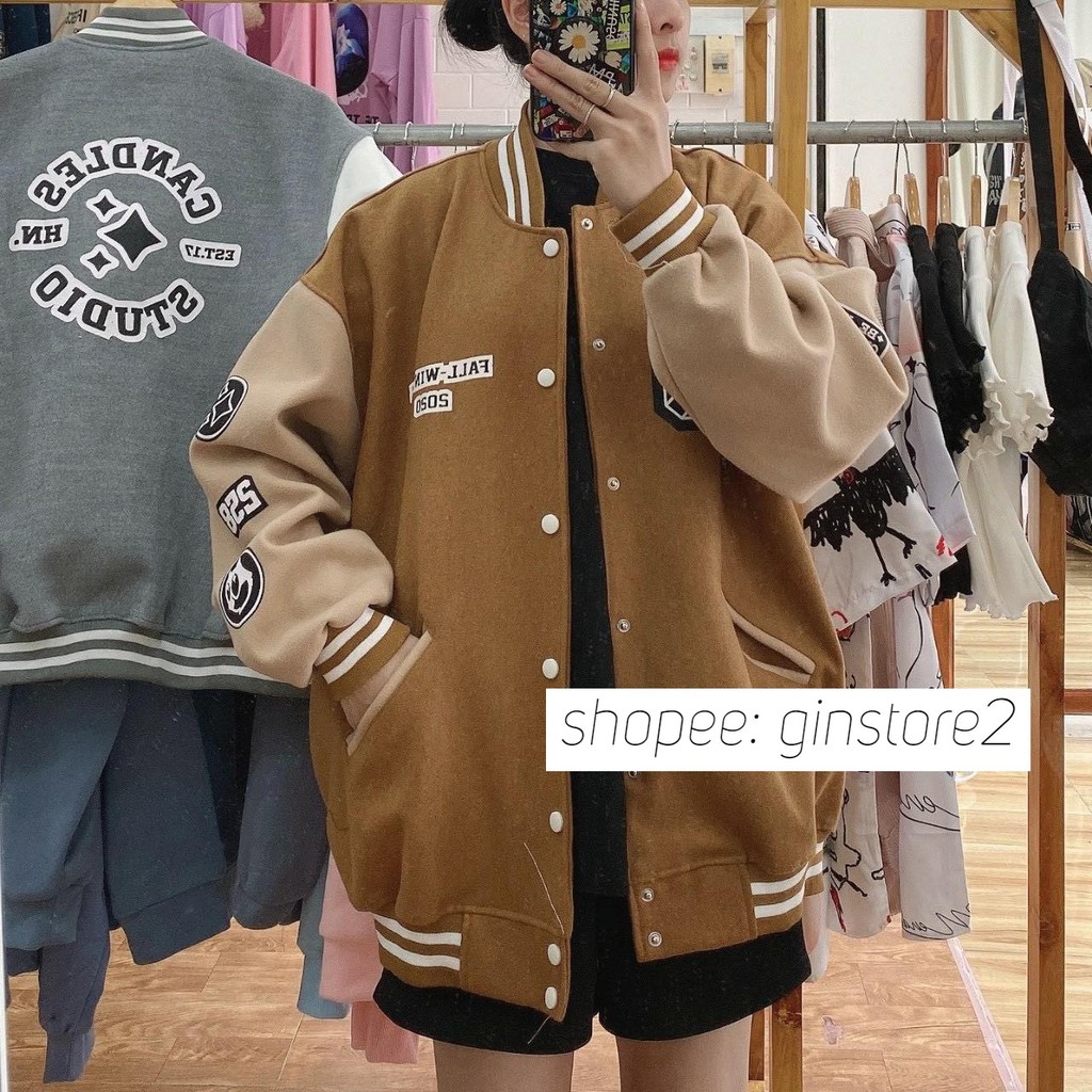 Áo khoác bomber nam nữ kaki oversize Áo bomber form rộng Áo khoác bóng chày Candle unisex - Gin Store | BigBuy360 - bigbuy360.vn