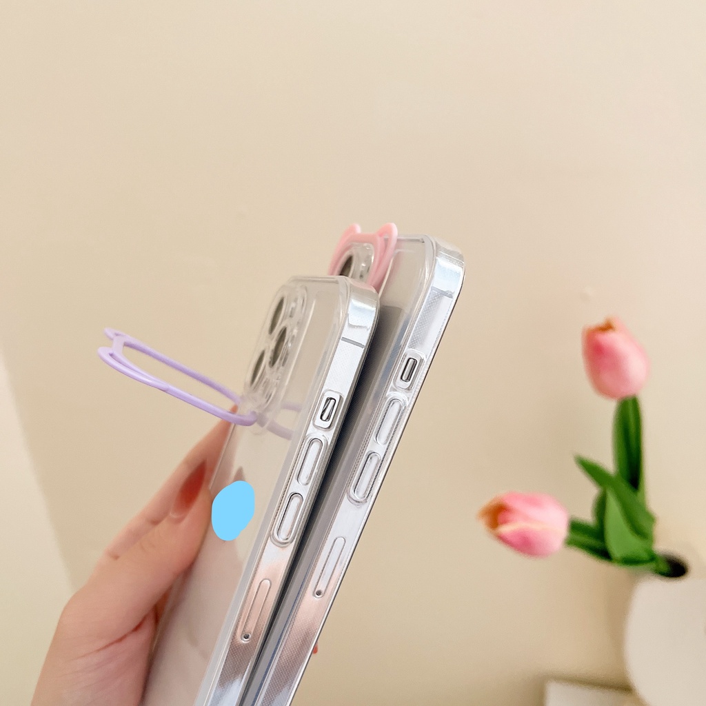 Ốp Điện Thoại Trong Suốt Bảo Vệ Toàn Diện Chống Sốc Kèm Giá Đỡ Hình Gấu Thời Trang Cho Iphone