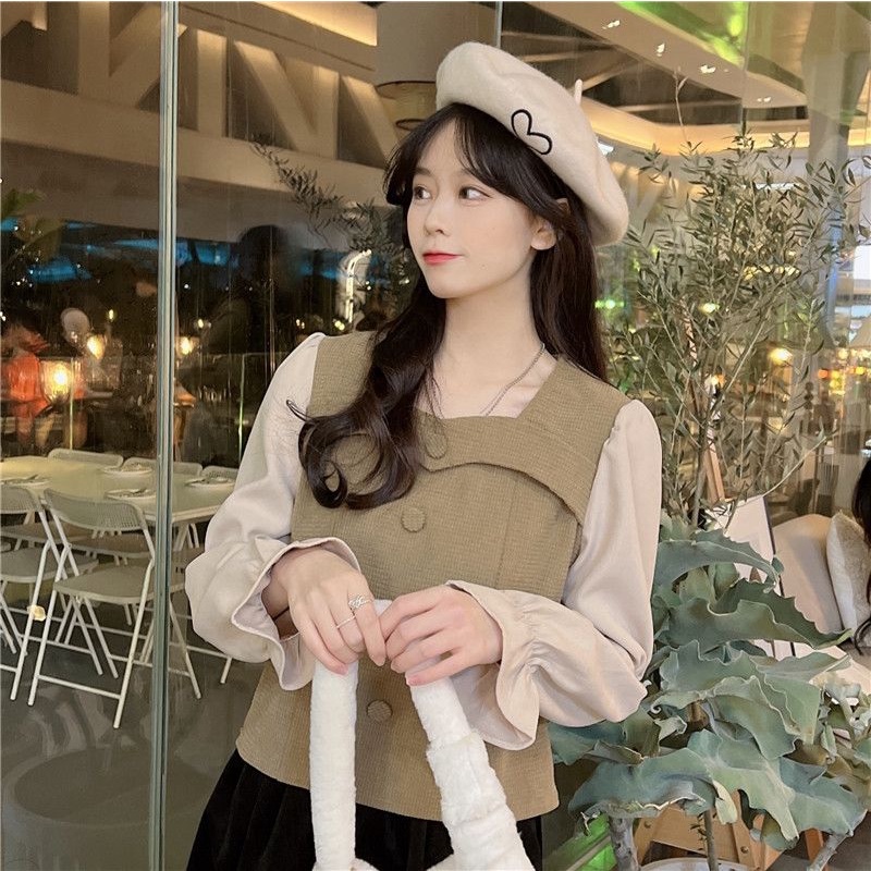 Áo Sơ Mi Tay Dài Cổ Vuông Phong Cách Retro Thời Trang 2022 Cho Nữ