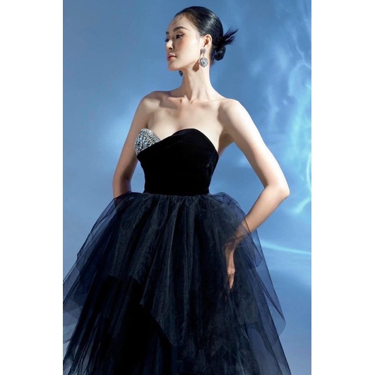 MS1283Y ĐẦM NHUNG LƯỚI NHÚNG 5 TẦNG  KẾT ĐÁ full size S/M/L/XL