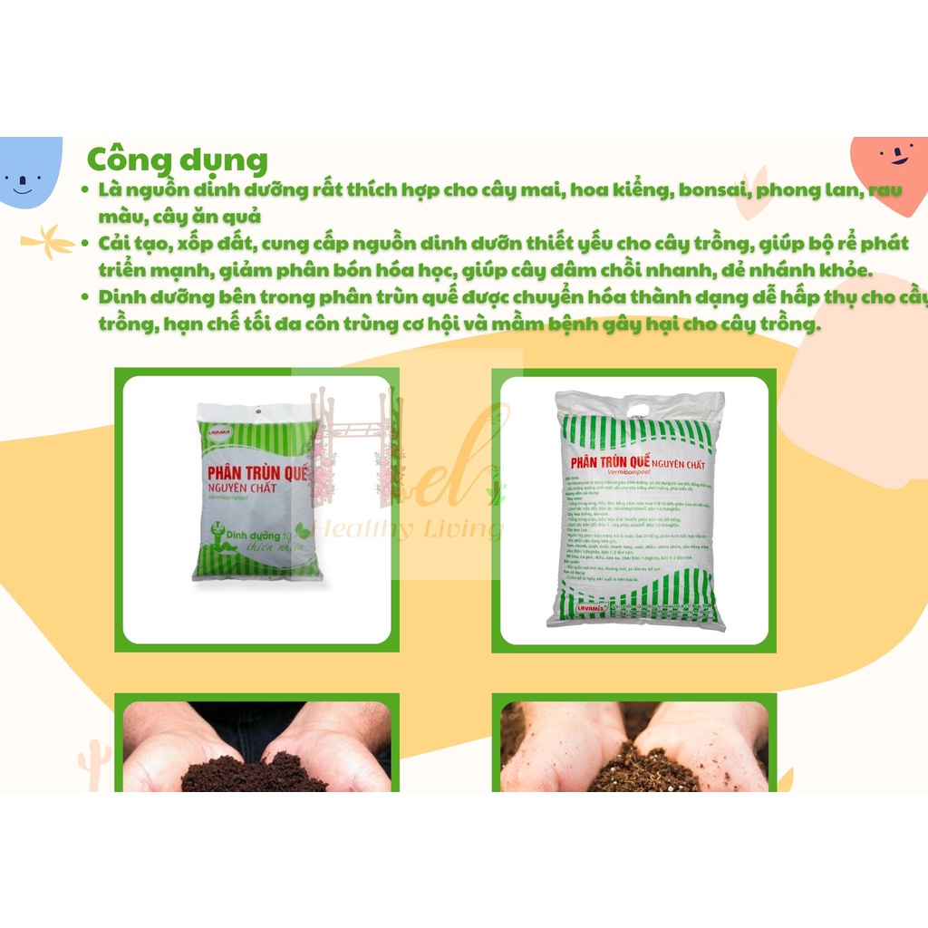 Phân Trùn Quế Nguyên Chất Lavamix 2Kg Phân Hữu Cơ Bón Rau và Cây Cảnh, Trộn Giá Thể Đất Sạch Xơ DừaTrồng Cây