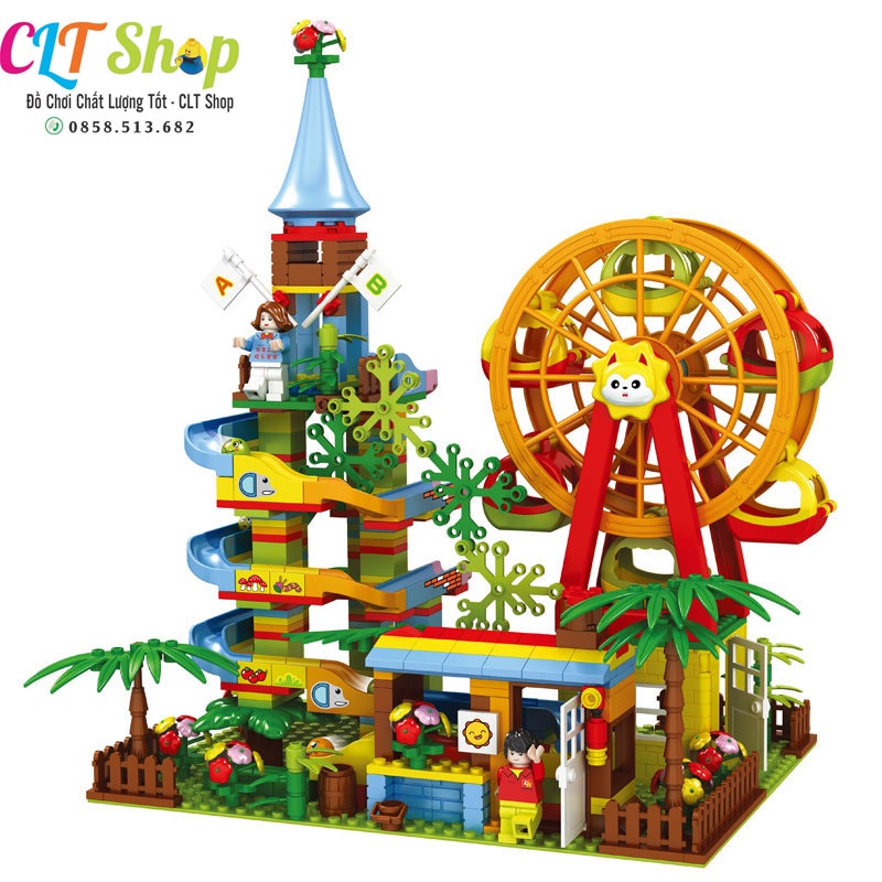 Đồ chơi lego bé trai lắp ráp tháp cầu trượt đu quay lego fairway 469 chi tiết LH8025