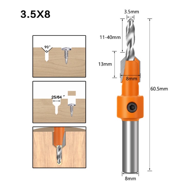 Mũi Khoan Âm Vít Gỗ Cao Cấp - Loại 2 Tầng Âm Đầu Vít Cốt 8mm - Thép Hợp Kim YG8_Vật tư nội thất 3 miền