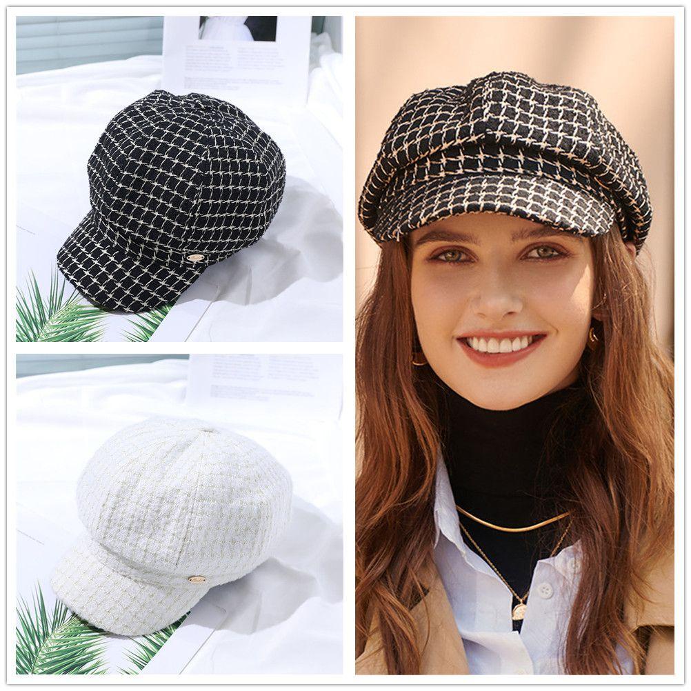 Mũ Beret Họa Tiết Sọc Caro Phong Cách Retro Thời Trang Thu Đông