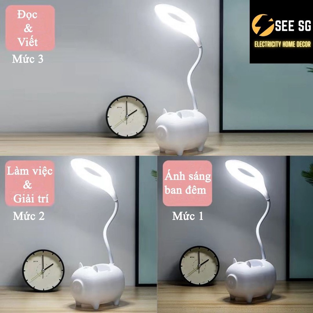 Đèn bàn học có thể uốn cong, cảm ứng chạm 3 mức độ sáng sạc pin tích điện chống cận thị, có hộp bút gác điện thoại