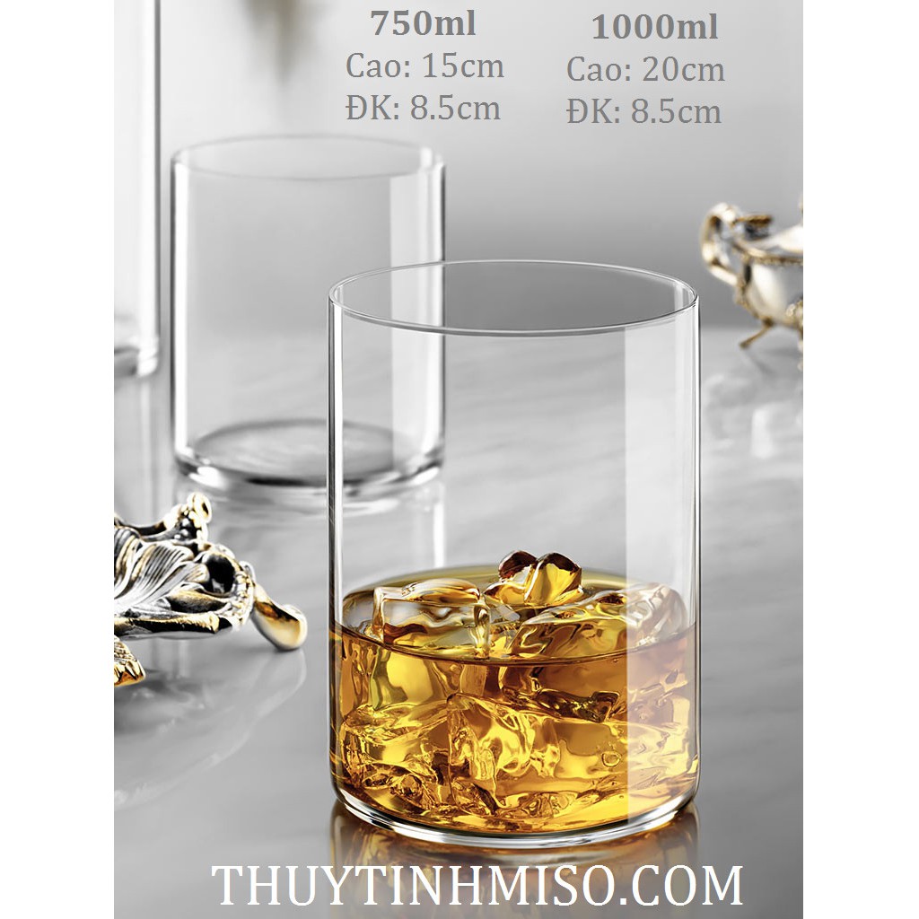 Ly thủy tinh nhập khẩu, borosilicate cao cấp 500ml, 750ml, 1000ml đựng đồ uống kiêu sa dạng ống, tặng kèm nắp gỗ cao cấp